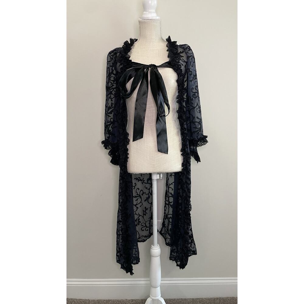 Lace Sheer Kimono Coverup Robe Whimsigoth Dark Ruffle Dress Gown Costume Wed M 8 - Picture 2 of 12